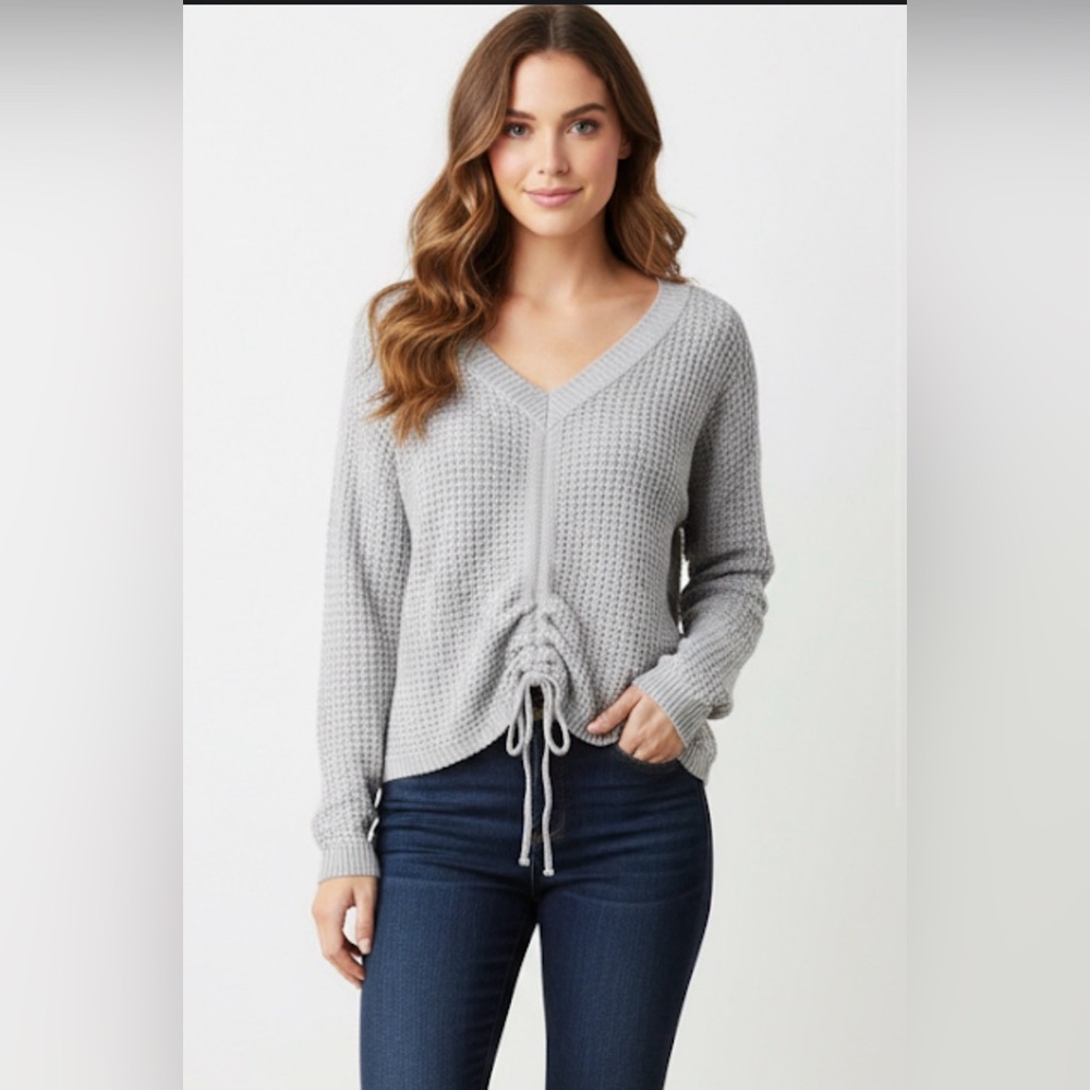 NWT!! Full Circle Trends V-Neck Sweater Textured Knit Ruched Front Size Large